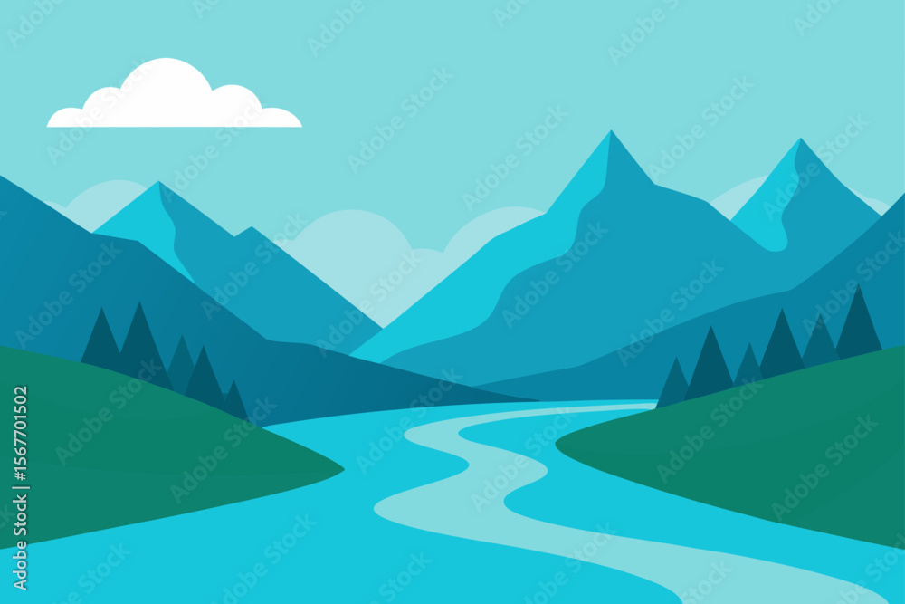 Naklejka premium Serene River Landscape Tranquil Waters Flowing Through Nature