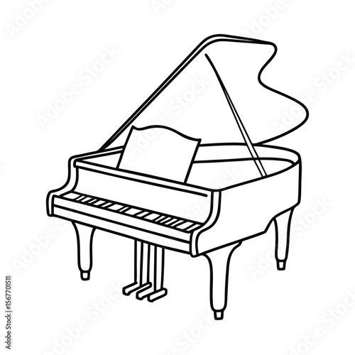 Continuous Line Art Of A Grand Piano In One Line Drawing Style For Music Instrument Illustration