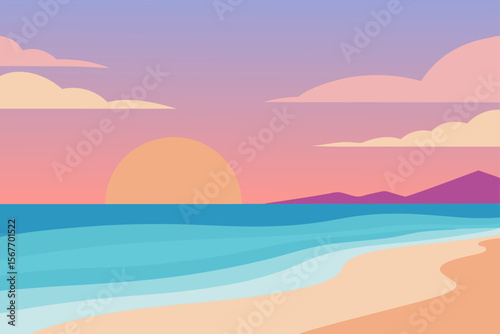 Serene Sunset Beach Pastel Hues And Ocean Calm