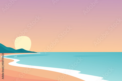Serene Sunset Beach Pastel Hues And Ocean Calm