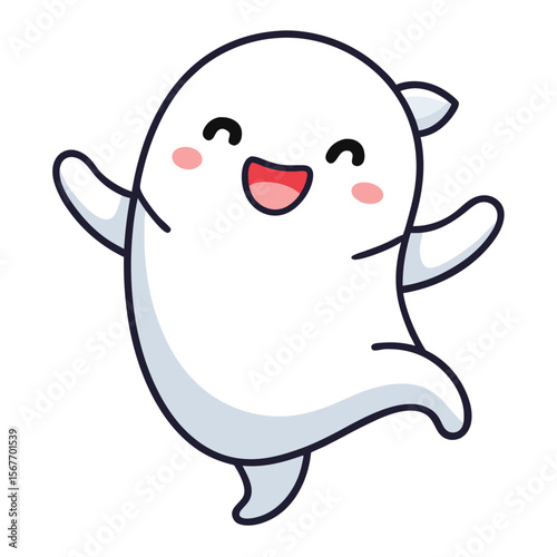 Kawaii Ghost Doing A Dance Joyful Movement Pose