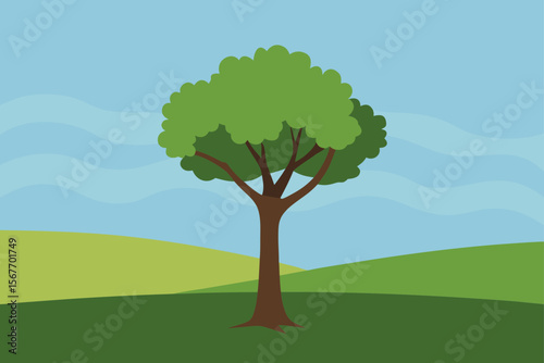 Solitary Tree on Grassy Field in Gentle Tones