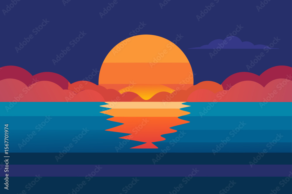 Obraz premium Sunset Sky Reflected on Tranquil Sea