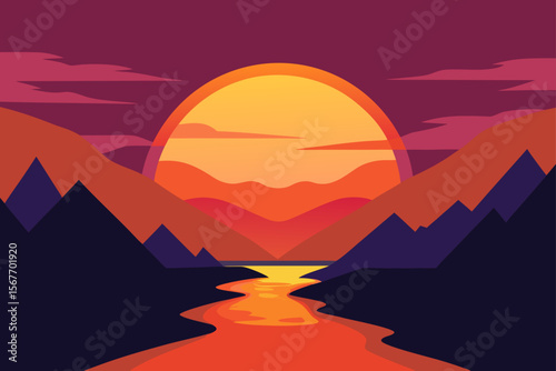 Sunset Over The River AI Generative HD 8K Wallpaper