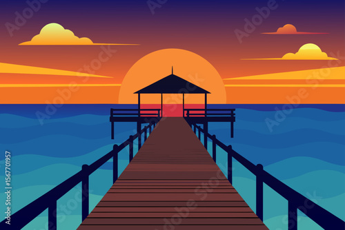 Sunset Pier Watercolor Background Sky Backgrounds