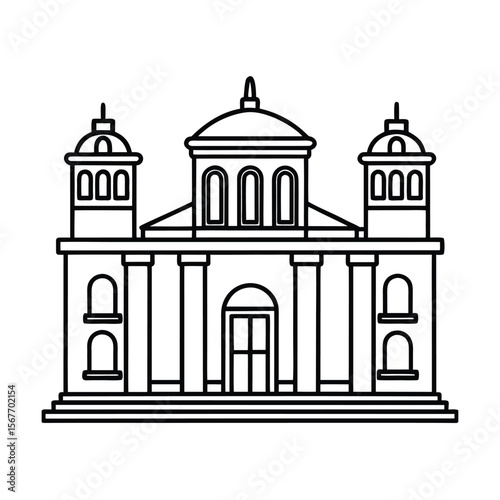 Continuous One Line Building In Vintage Style For Architectural Landmark Illustration And Design