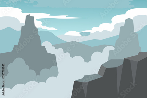 Watercolor Mist Rising Over Rocky Cliffs