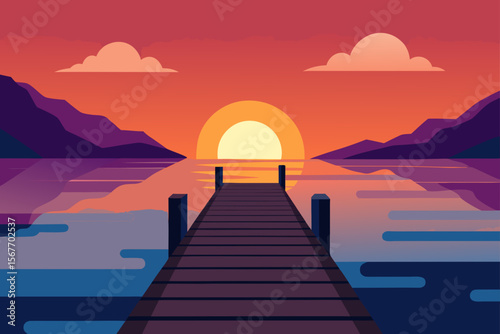 Wooden Dock Pier On The Water At Sunset Sea Summer