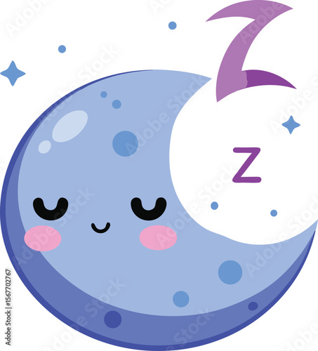 Kawaii Sleeping Moon In The Sky With Floating Zzz