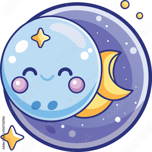 Kawaii Moon Sleeping Inside A Dream Bubble