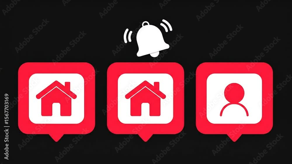Animated Instagram notification icons with home, followers, and a ringing bell effect