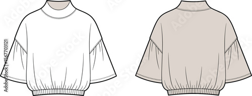 Cad drawing flat vector illustration, loose-fit sweater template, oversized pullover fashion design, casual wear sketch, apparel pattern layout