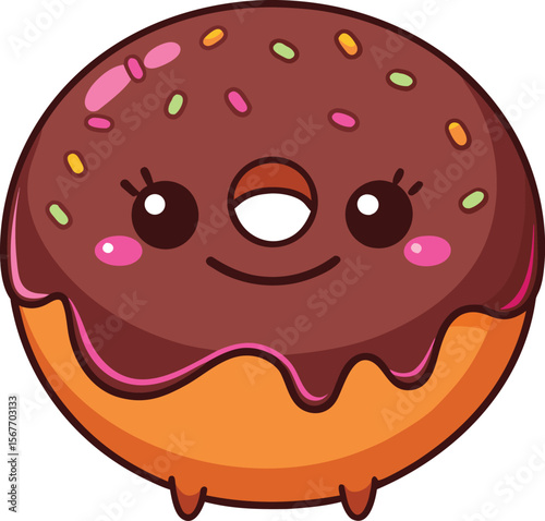 Kawaii Style Chocolate Donut With A Cheerful Face