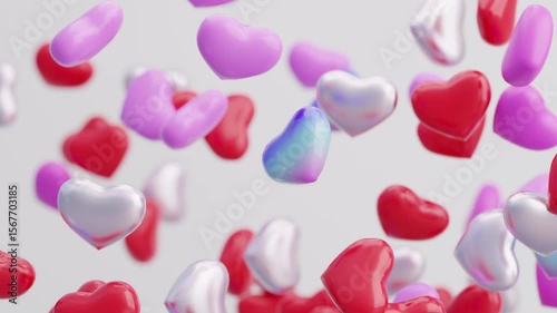 Rotating 3D Colorful Romantic Hearts Background Animation. Perfect for Valentine content, romantic intros, or greeting visuals.