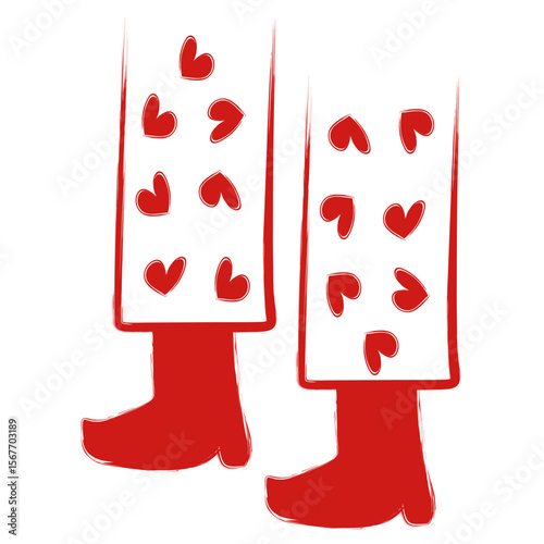 Whimsical Handdrawn Legwear with Heart Motif Fashion Apparel Illustration
