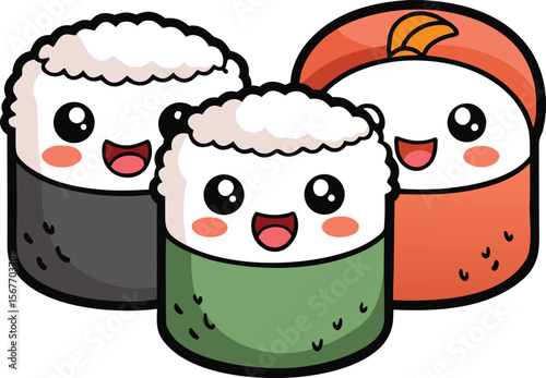Kawaii Sushi Roll Family With Smiling Faces Seaweed Wrap
