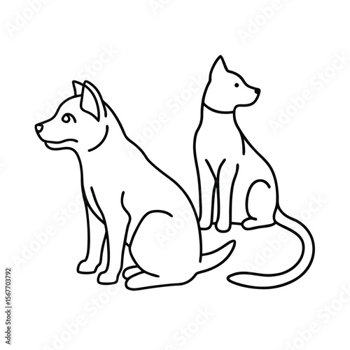 Dog And Cat Continuous Line Drawing In Line Art Style For Pet Care And Veterinary Illustration