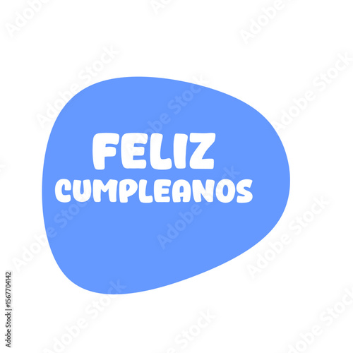 Cartoon Illustration Happy Birthday Spanish Greeting Blue Blob Graphic