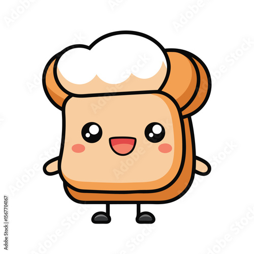 Kawaii Toast Wearing A Tiny Chef Hat And Smiling