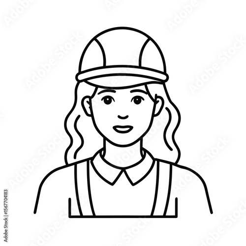 Female Construction Worker In Continuous Line Style For Occupation Labor And Career Illustration