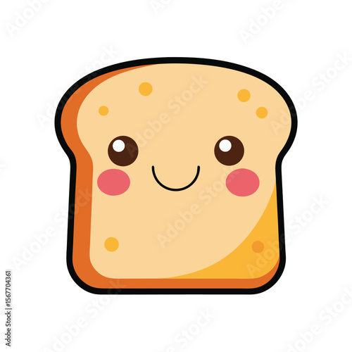 Kawaii Toast With A Smiling Face And Rosy Cheeks