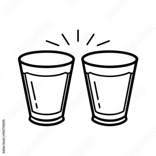 Glass Cheers In Line Art Style Vector Drawing For Celebration Toast And Party Illustration