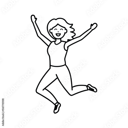 Happy Jumping Woman In Continuous One Line Drawing For Celebration Joy And Freedom Concept
