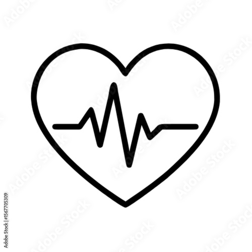 Vector illustration of a heart shape icon with ecg pulse line, outline - cardiovascular, health, fitness tracking, and medical diagnostics concept