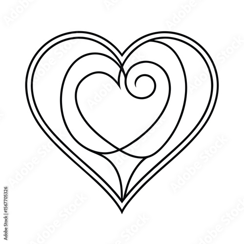 Heart Lines In Continuous Drawing For Fancy Minimal Art And Romantic Design Concept
