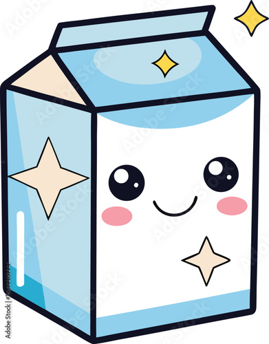 Milk Carton With A Wink And Star Cheeks Kawaii Illustration