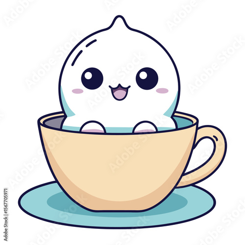 Mini Ghost Popping Out Of A Teacup Adorable Kawaii