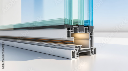 Cross-section view of modern insulated glass window frame system