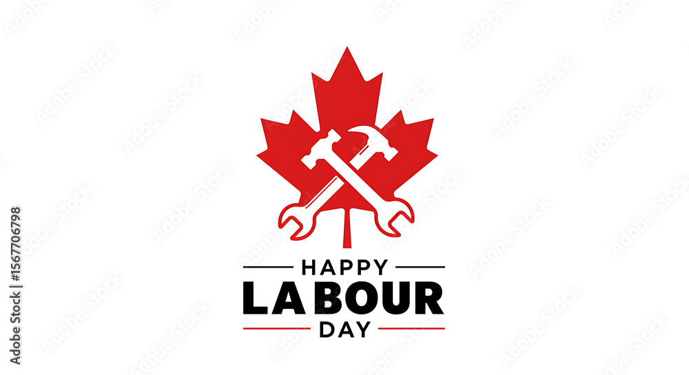 Obraz premium A bold, simple design for Canada Labour Day. Features a stylized Canadian maple leaf cleverly integrated into a worker's gear like a wrench or cog