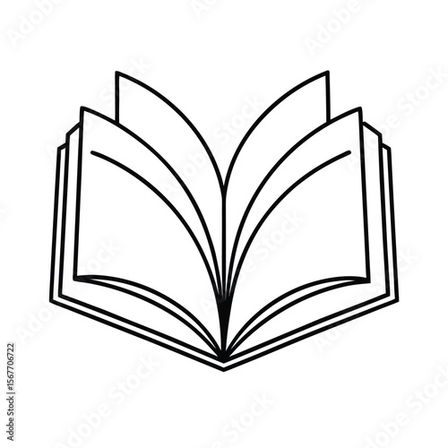 One Line Drawing Of An Opened Book Isolated On White For Education Library And Literature Concept