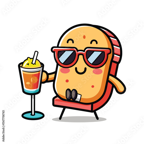 Toast Relaxing With Sunglasses On White Kawaii Style