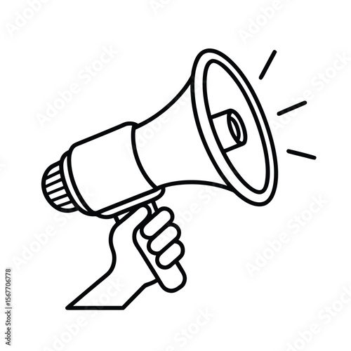 One Line Hand Holding Megaphone For Person Shouting Loudspeaker And Announcement Concept