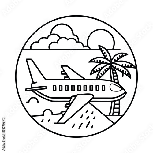 Passenger Plane Transportation Vehicle Object In Continuous Line Style For Aviation Design