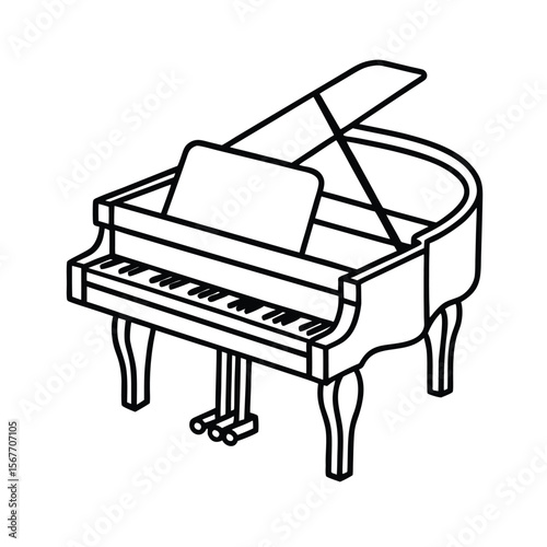 Piano Continuous One Line Vector Drawing In Minimalist Style For Music Instrument Illustration
