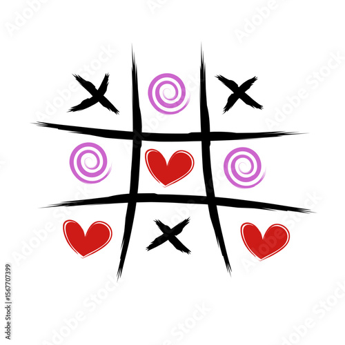 Simple Flat Tic Tac Toe Game with Heart, X and O Shape Symbol