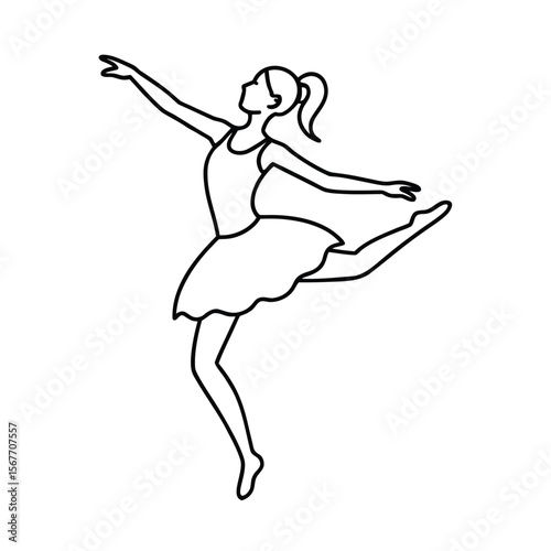 Single Continuous Line Drawing Of A Ballerina In Ballet Dance Pose For Performance Art
