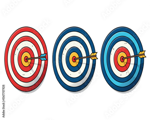Realistic Archery Target Set – Hitting the Goal with Arrows Concept ......Realistic archery target set. Shoting target set with arrow. Set of targets isolated on white background. Reaching the goal co