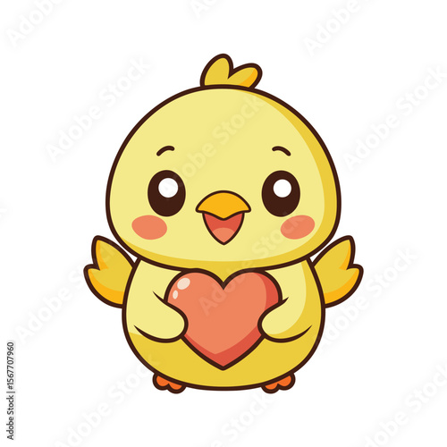 Smiling Chick Holding A Mini Heart Kawaii Design