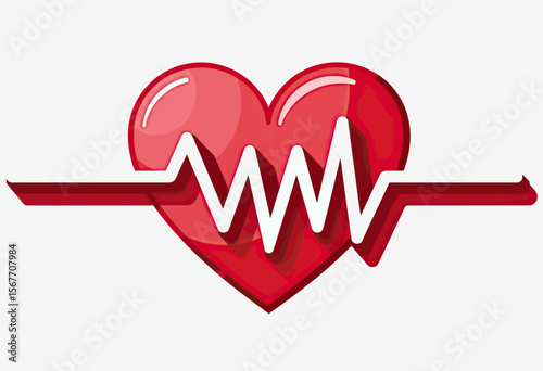 A glossy red heart icon with a white heartbeat line, a vibrant and modern symbol of love, health, and passion for medical or Valentine's Day designs.
