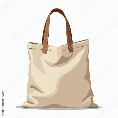 A classic and minimalist off-white canvas tote bag with comfortable brown leather straps, an essential and sustainable accessory for everyday use and errands.
