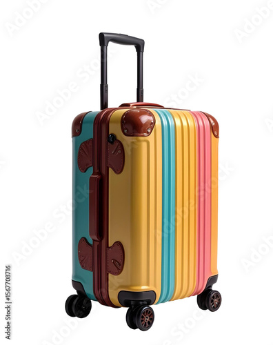 Travel colorful suitcase isolated on a transparent background.	