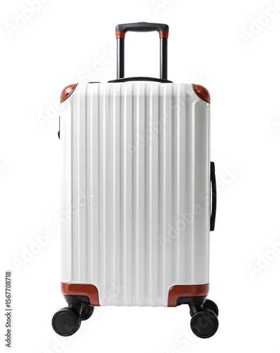 Travel white suitcase isolated on a transparent background.