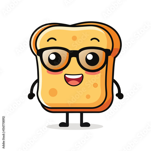 Smiling Toast Character With Kawaii Style Glasses