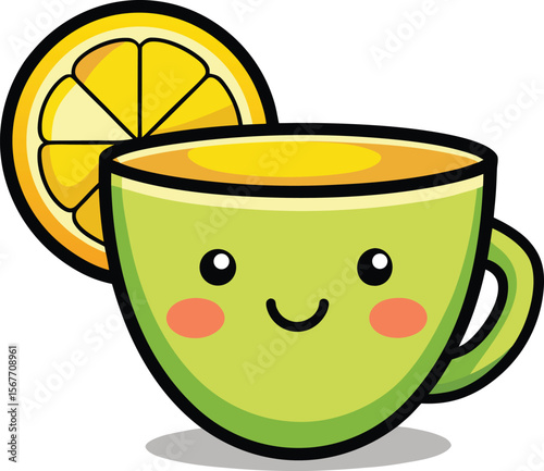 Smiling Teacup With Floating Lemon Slice And Wink