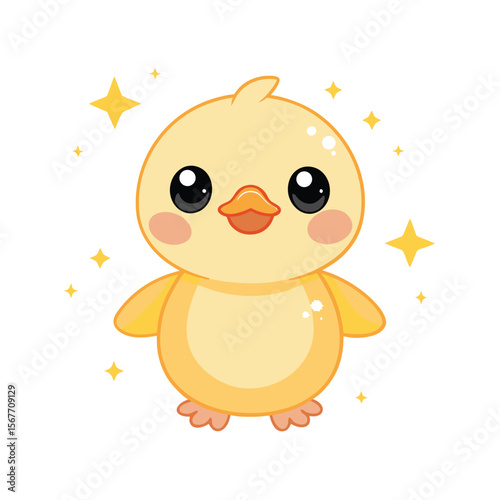Tiny Duckling Looking Up At The Sky With Stars In Eyes