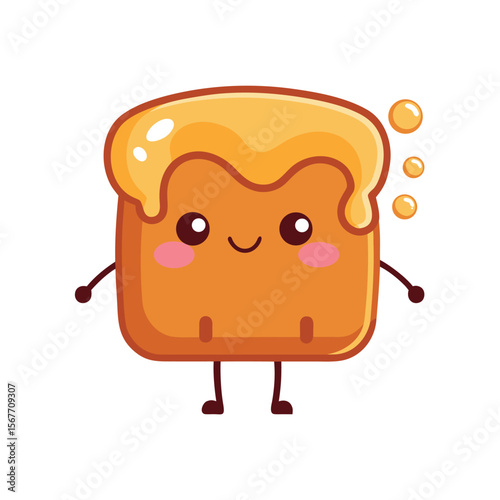 Toast Character With A Kawaii Wink And Caramel Drizzle